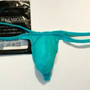 Men's Waffled See-Through "'T-Back Thong" - Aqua - Pouch